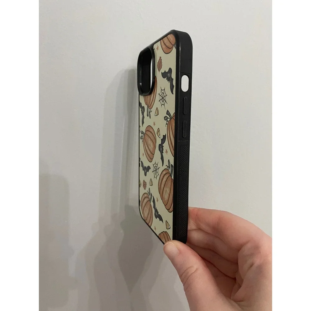 iPhone 14 Case Unisex OS Cream Halloween Pumpkin Bat Spooky Fall Pattern Bumper